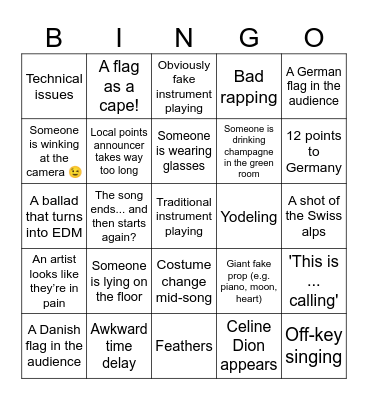 Chaotic Eurovision Bingo 2025 Bingo Card