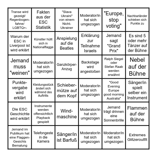 ESC Deutsch Bingo Card