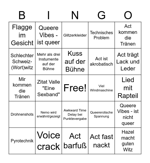 ESC-Rudelgucken mit TransAction Dortmund :3 Bingo Card