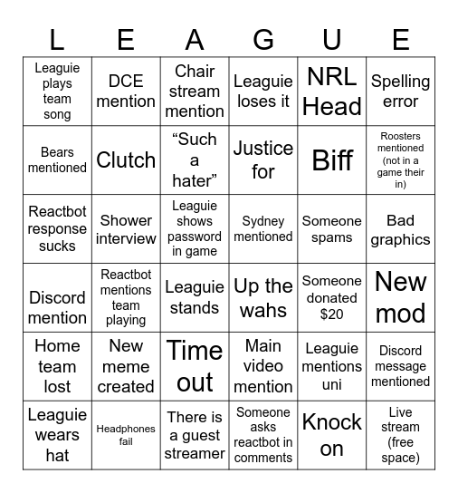 Leaguie Bingo Card