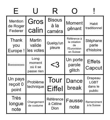 Eurovision 2025 Bingo Card