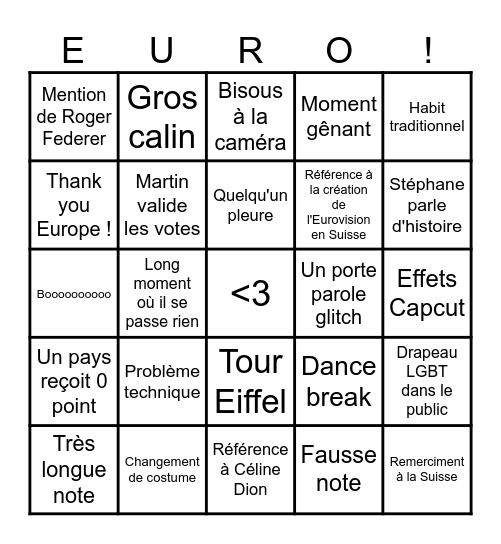 Eurovision 2025 Bingo Card