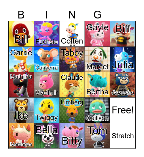Animal Crossing Bingo Card
