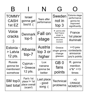 Eurovision 2025 Bingo Card