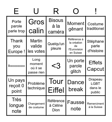Eurovision 2025 Bingo Card