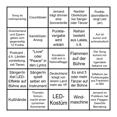 ESC 2025 Bingo (deutsch) Bingo Card