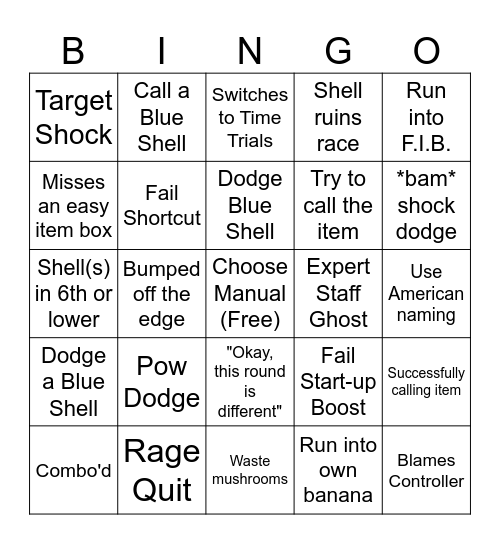New License MKWii Bingo Card