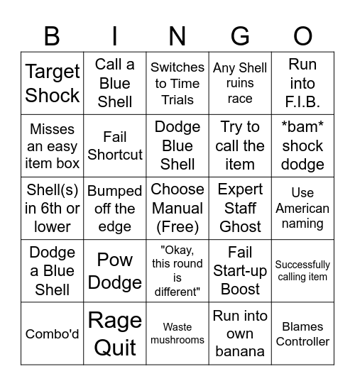New License MKWii Bingo Card