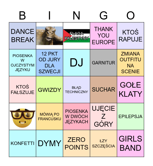 Eurowizja 2025 Bingo Card