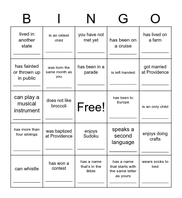 Find someone who Bingo Card