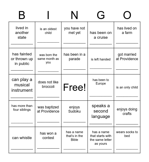 Find someone who Bingo Card
