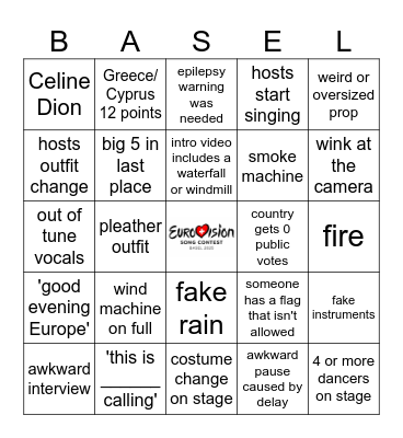 Eurovision 2025 Bingo Card
