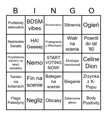 Eurovision 2025 Bingo Card