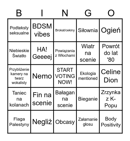 Eurovision 2025 Bingo Card