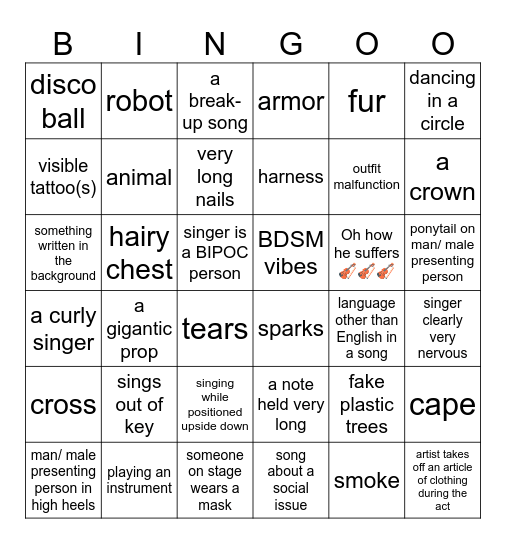 Eurovision Bingo Card