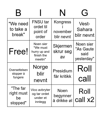 IUSY World Council 2025 Bingo Card