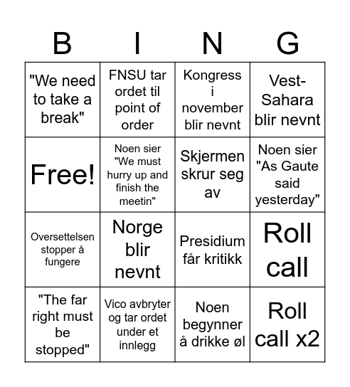 IUSY World Council 2025 Bingo Card