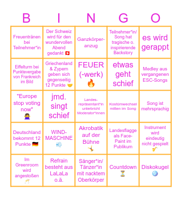 Eurovision 2025 Bingo Card