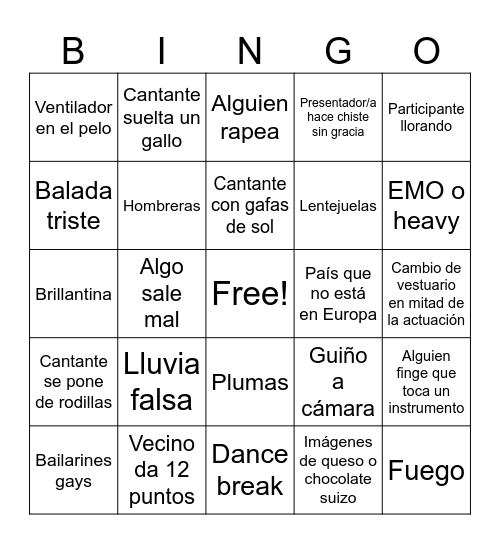 Eurovision 2025 Bingo Card