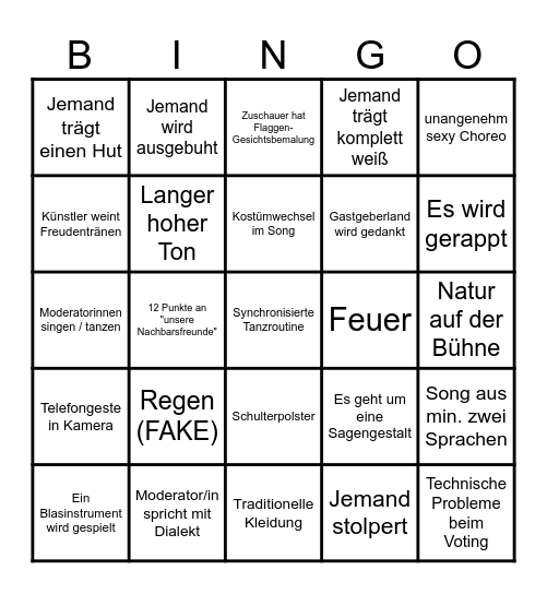 ESC 2025 Bingo Card
