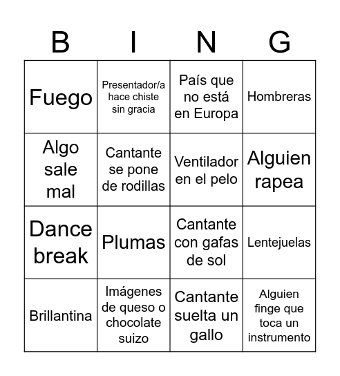 Eurovisión 2025 Bingo Card