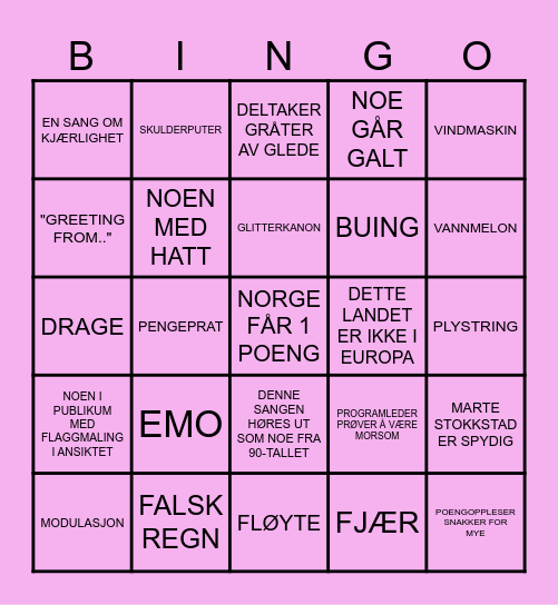 Eurovision-fest 2025 Bingo Card