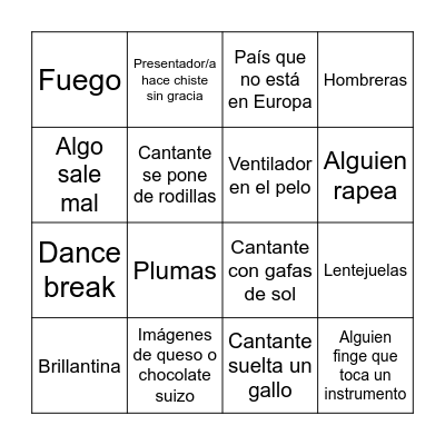 Eurovision 2025 Bingo Card