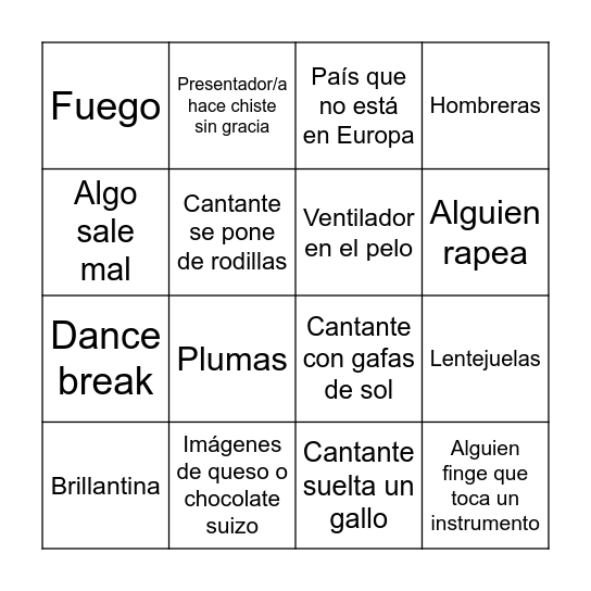 Eurovision 2025 Bingo Card