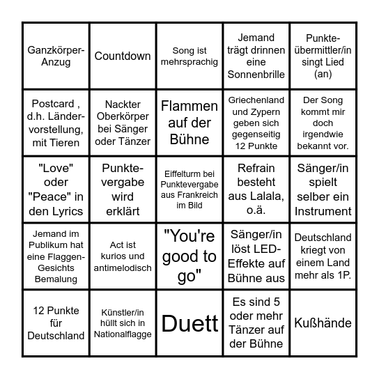ESC 2025 Bingo (deutsch) Bingo Card