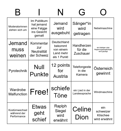 ESC 2025 Bingo Card