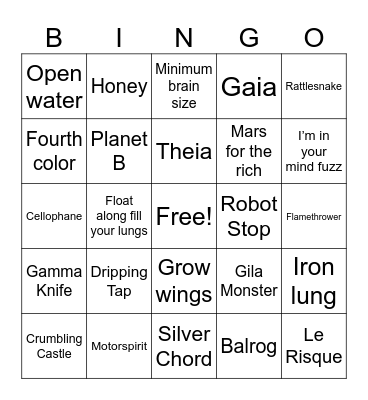 Gizz Bingo Card