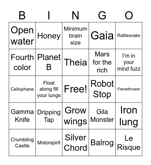 Gizz Bingo Card