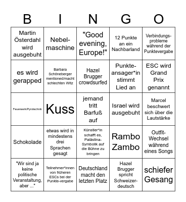 ESC Bingo 2025 Bingo Card