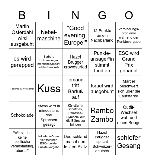 ESC Bingo 2025 Bingo Card