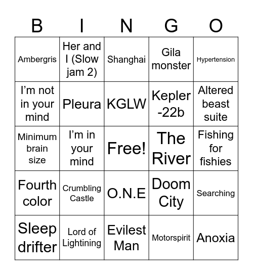 Gizz dream Bingo Card