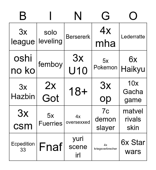 Untitled Bingo Card