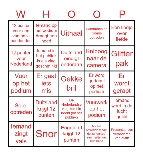 Songfestival Bingo Card