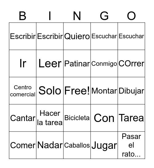 Me gusta .... Bingo Card