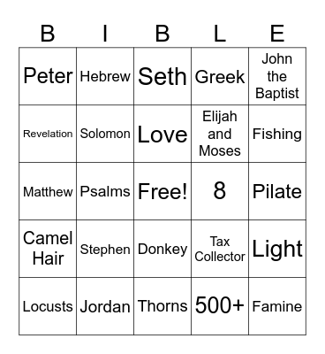 Bible Trivia Bingo Card