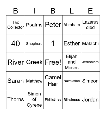 Bible Trivia Bingo Card