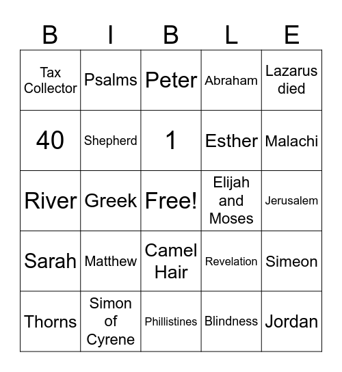 Bible Trivia Bingo Card