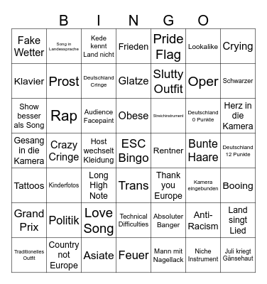 ESC Bingo 2025 Bingo Card