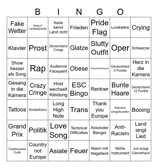 ESC Bingo 2025 Bingo Card