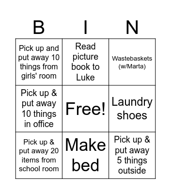 Adam Bingo Card