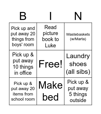 Adam Bingo Card