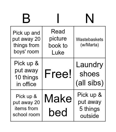 Adam Bingo Card