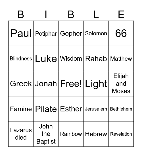 Bible Trivia Bingo Card