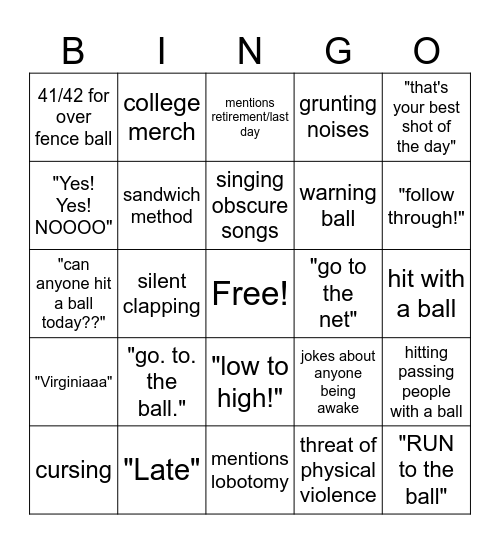 The Saturday Class Bingo Card