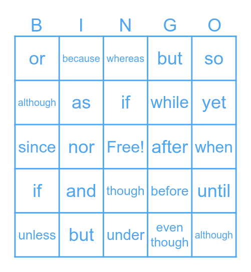 Conjunction Bingo Card