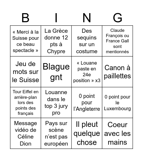 Eurovision 2025 Bingo Card